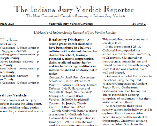 Jury Verdict Reporter - ﻿THE Indiana JURY VERDICT REPORTER BLOG